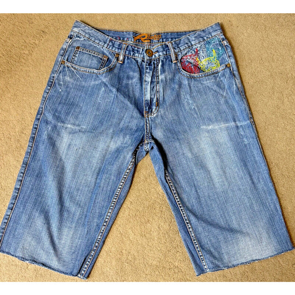 Vintage Request Shorts Mens Jorts Embroidered Y2K Hip Hop Size 36x15 Coogi Style - Picture 2 of 10